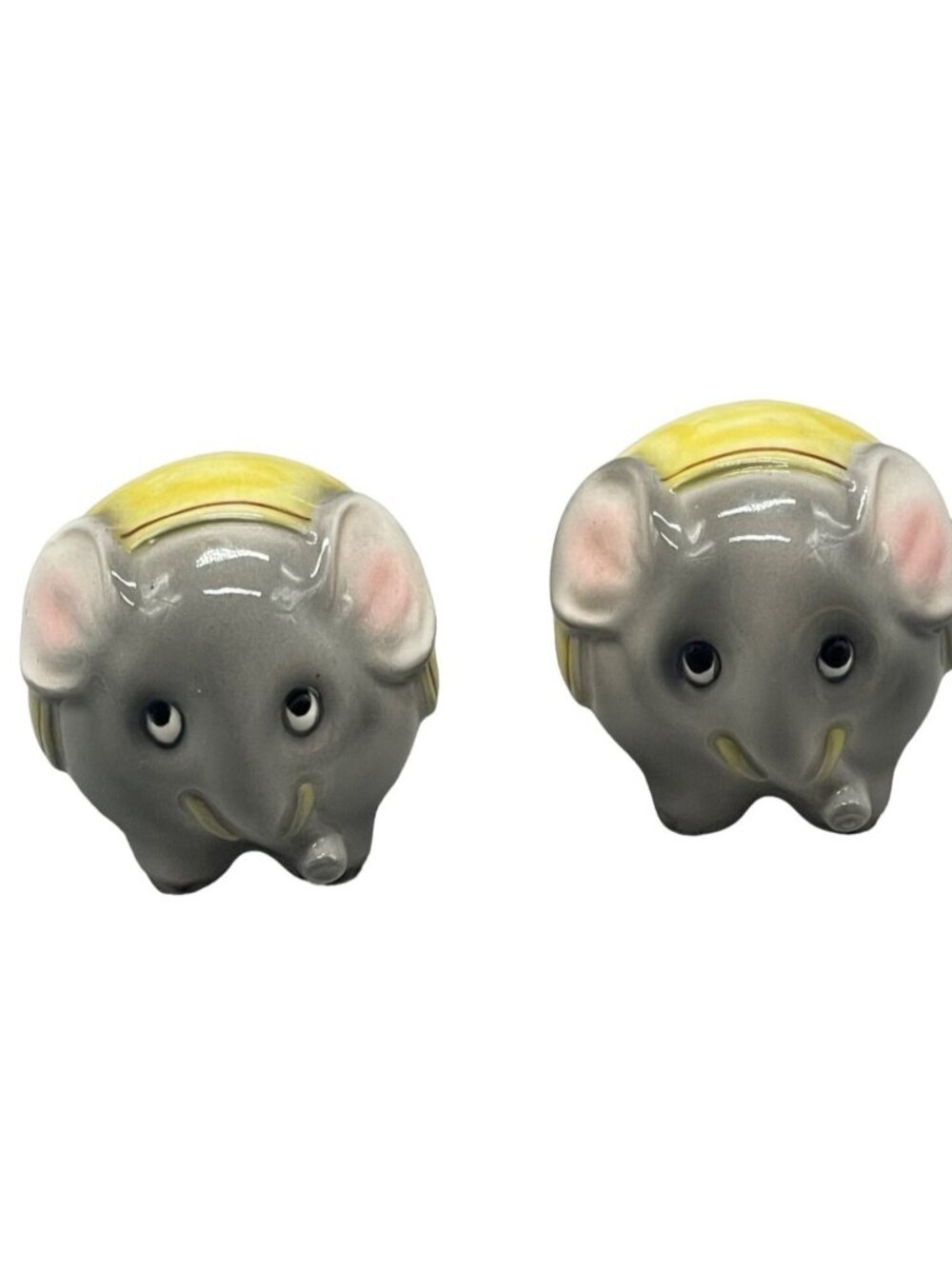 salt & pepper shaker elephant made in japan 139 h955 round gray yellow READ